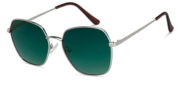 Vincent Chase By Lenskart | Silver Green Full Rim Hexagonal Branded Latest and Stylish Sunglasses | 100% UV Protected | Men & Women | Medium | VC S14506