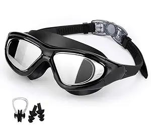 Cable World® Big Frame Competition Swim Goggles with Free Protective Case Pro Anti fog Protection Clear Anti-UV Swimming Goggles with Adjustable Strap