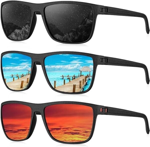 Rocf Rossini 3 Pack Polarized Sunglasses for Men Lightweight Sun Glasses with UV Protection for Driving Fishing Golf