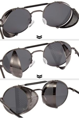 Karsaer Steam Punk Sunglasses for Men Women Side Shield Round Steampunk Vintage Glasses Shades E1028