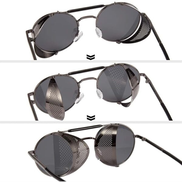 Karsaer Steam Punk Sunglasses for Men Women Side Shield Round Steampunk Vintage Glasses Shades E1028