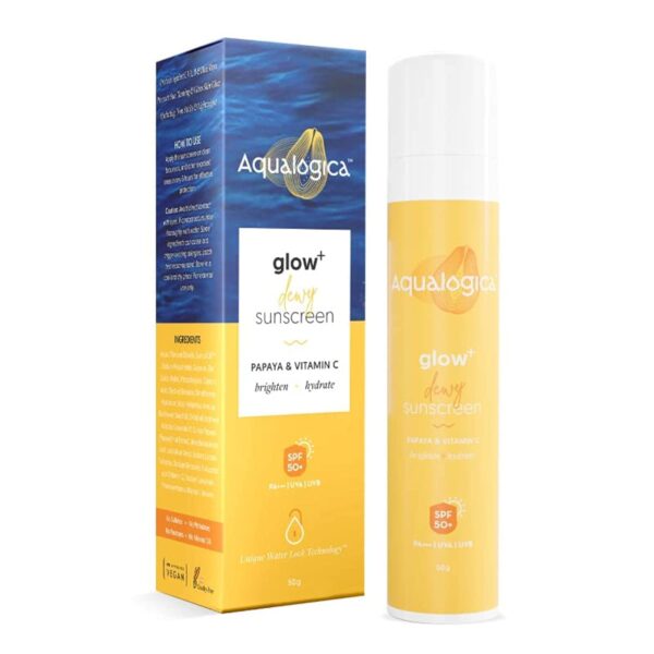Aqualogica All Glow+ Dewy Sunscreen Gel With Papaya & Vitamin C|Broad Spectrum Spf 50+ Pa++++|Uva & Blue Light Protection|Anti-Pollution Factor (Apf)|Brightens SkinIFragrance-Free & No White Cast-50 G