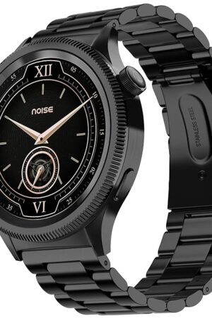 Noise Newly Launched Halo 2 Smartwatch 1.43" AMOLED, 1st Rotating Dial (Axe-Cut Bezel Design), Stainless Steel Build, Menu Transition Animations Effects, BT Calling, Health Suite (Elite Black)